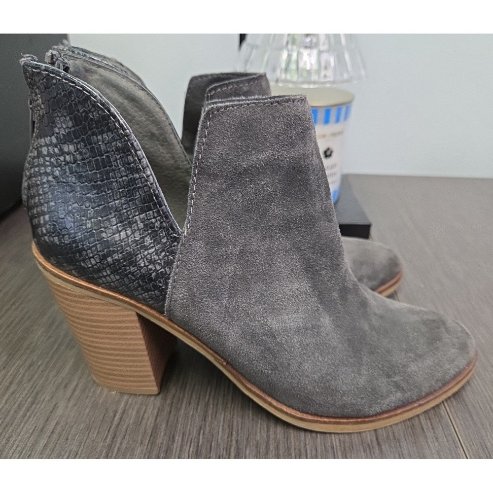Dolce Vita DV8 Shai‎ Suede/ Snakeskin Heeled Bootie Dark Grey Size 8.5M Zipper